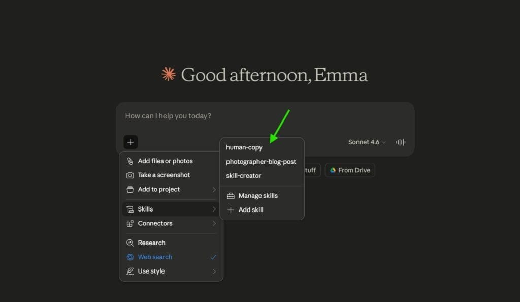a screenshot showing how to blog with claude skills files