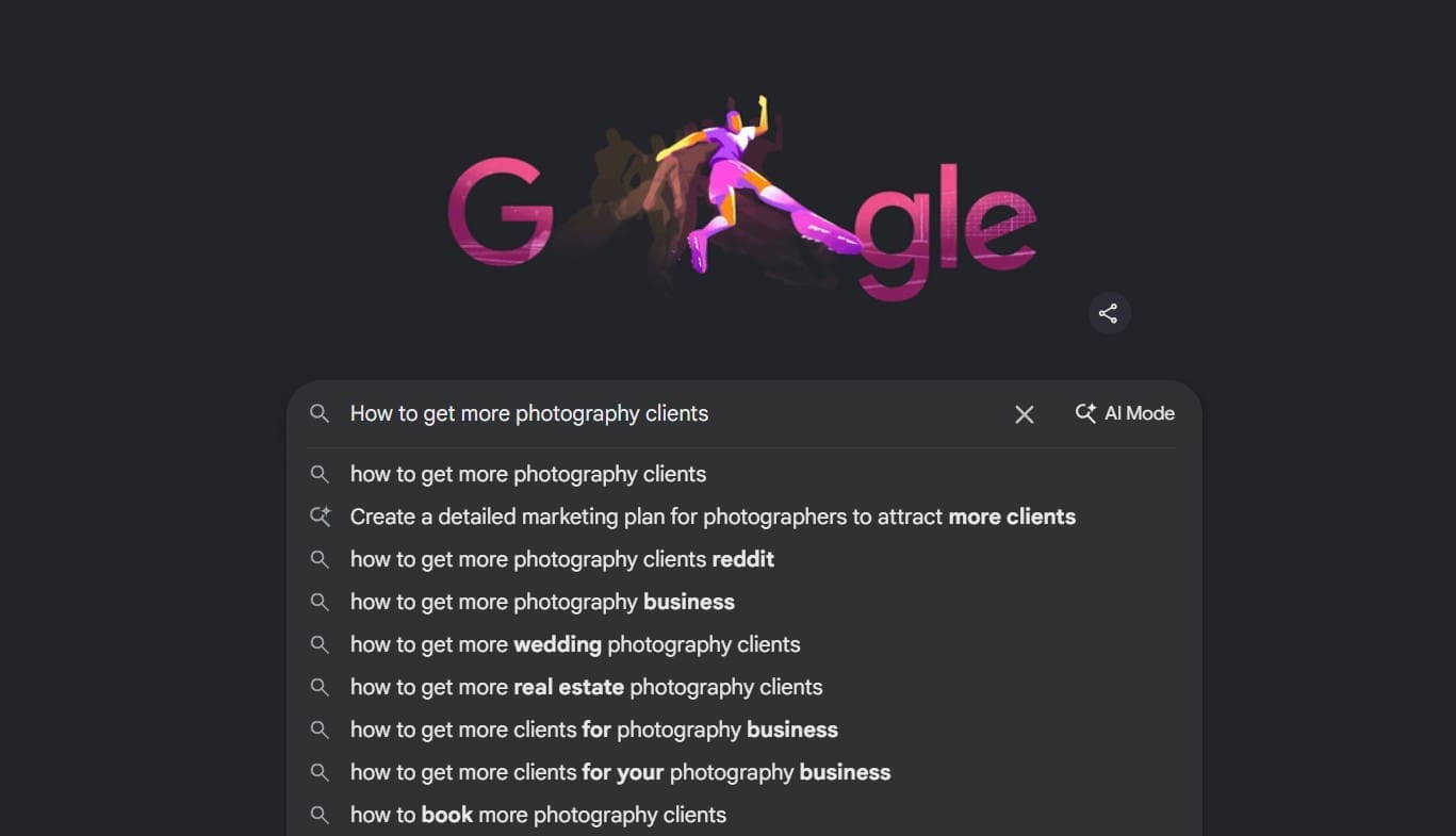 a google search that says how to get more photography clients