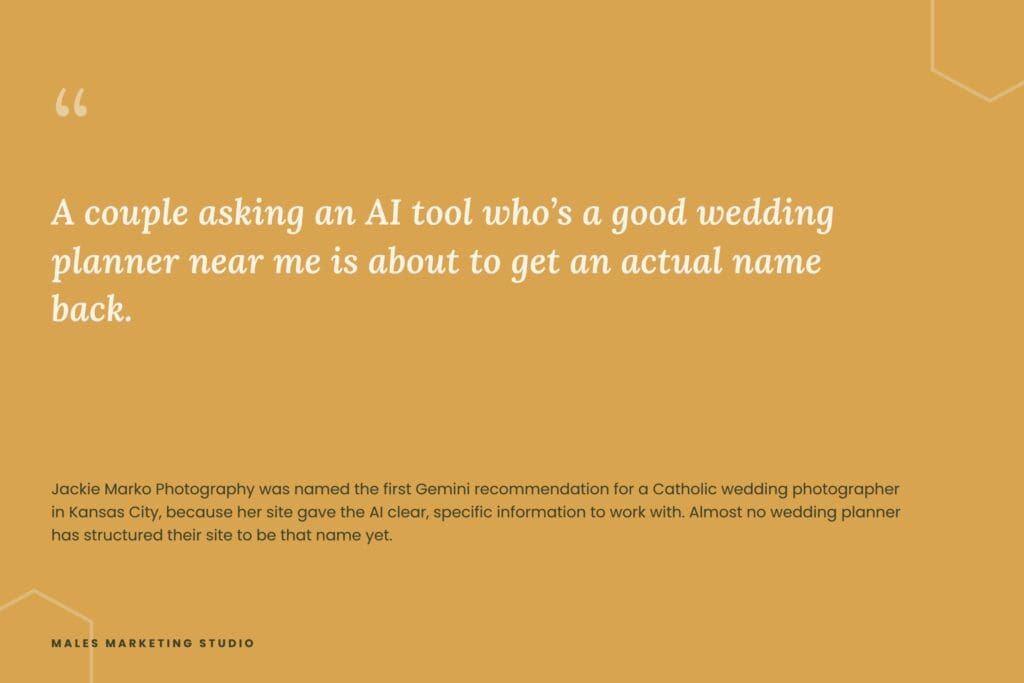 AEO for wedding planners quote, AI search tools are already naming vendors by name